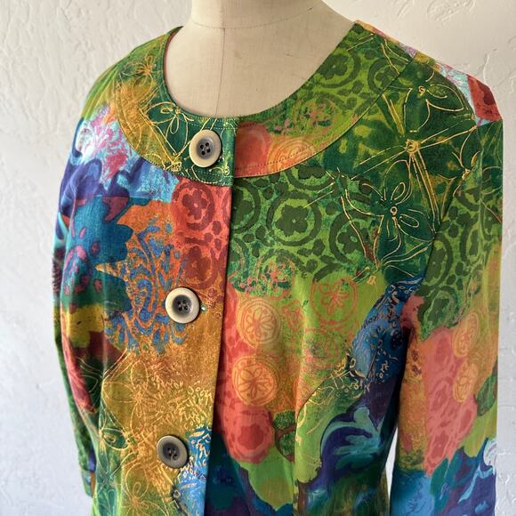 COLDWATER CREEK Womens Patchwork Foil Print Jacket Size 12 Colorful Art to Wear - Picture 4 of 12